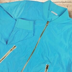 MYELLEMENT‎ Womens Rosie Bomber Jacket Gold Zippers Ribbed Cuffs Size XL Blue